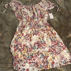 NWT- floral of the shoulder tie detail dress